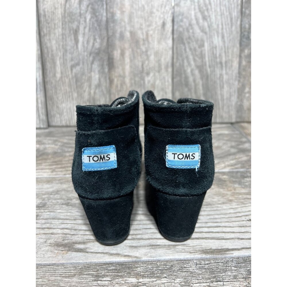 Toms Black Desert Wedge Ankle Bootie 300513 Suede Leather 7 Boho Casual - Picture 4 of 8